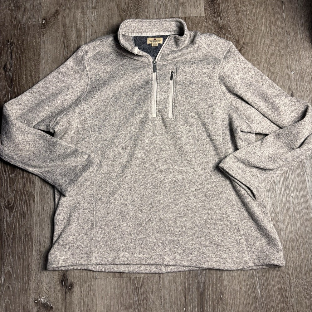 Woolrich Mens XXL Heather Grey Quarter Zip Fleece Lined Sweater HMQ00385